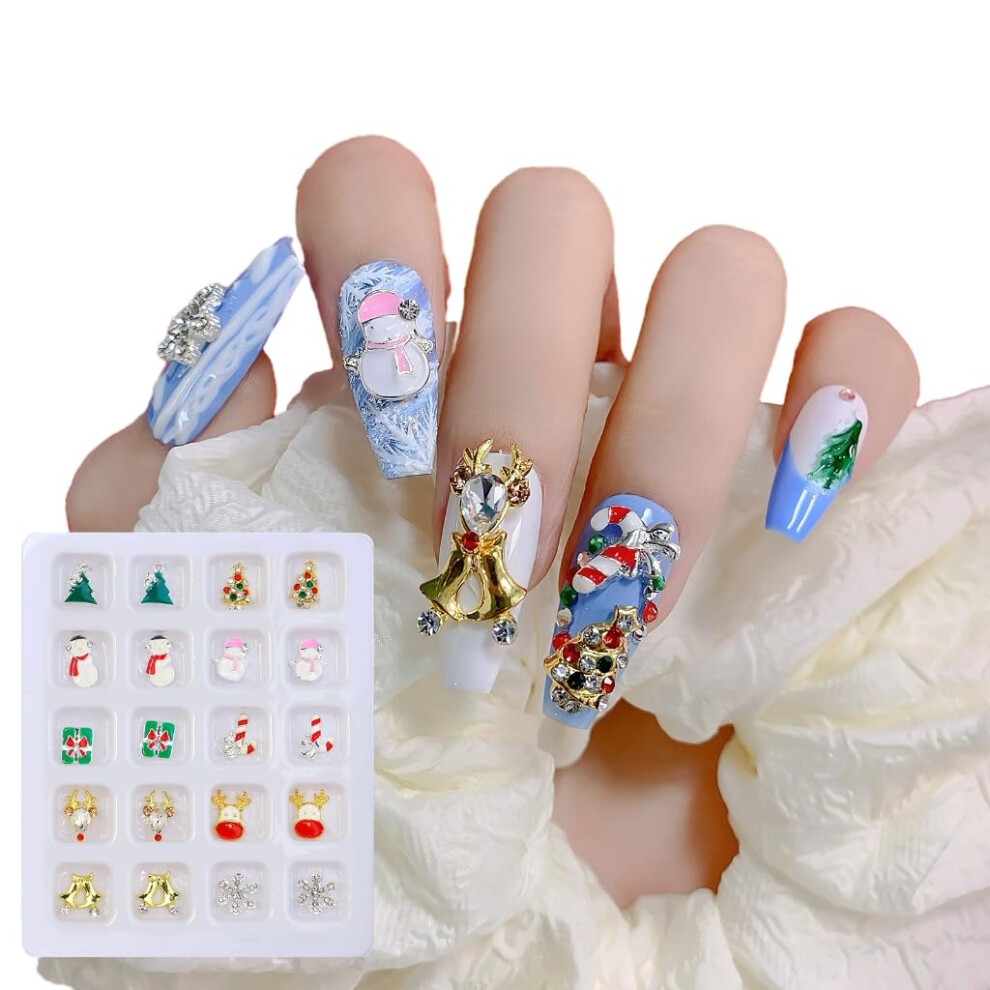 20Pcs Christmas Nail Charms 3D Nail Art Decorations with Rhinestones Snowflake Tree Snowman