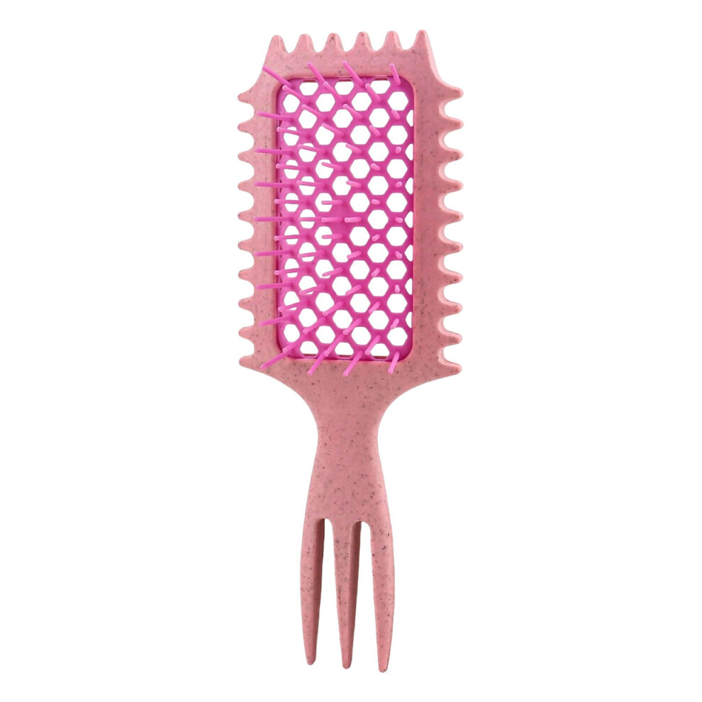 Unisex Pink Detangling Hair Comb With Wide Hexagonal Teeth And Ergonomic Handle For Wet Or Dry Long Curly Hair