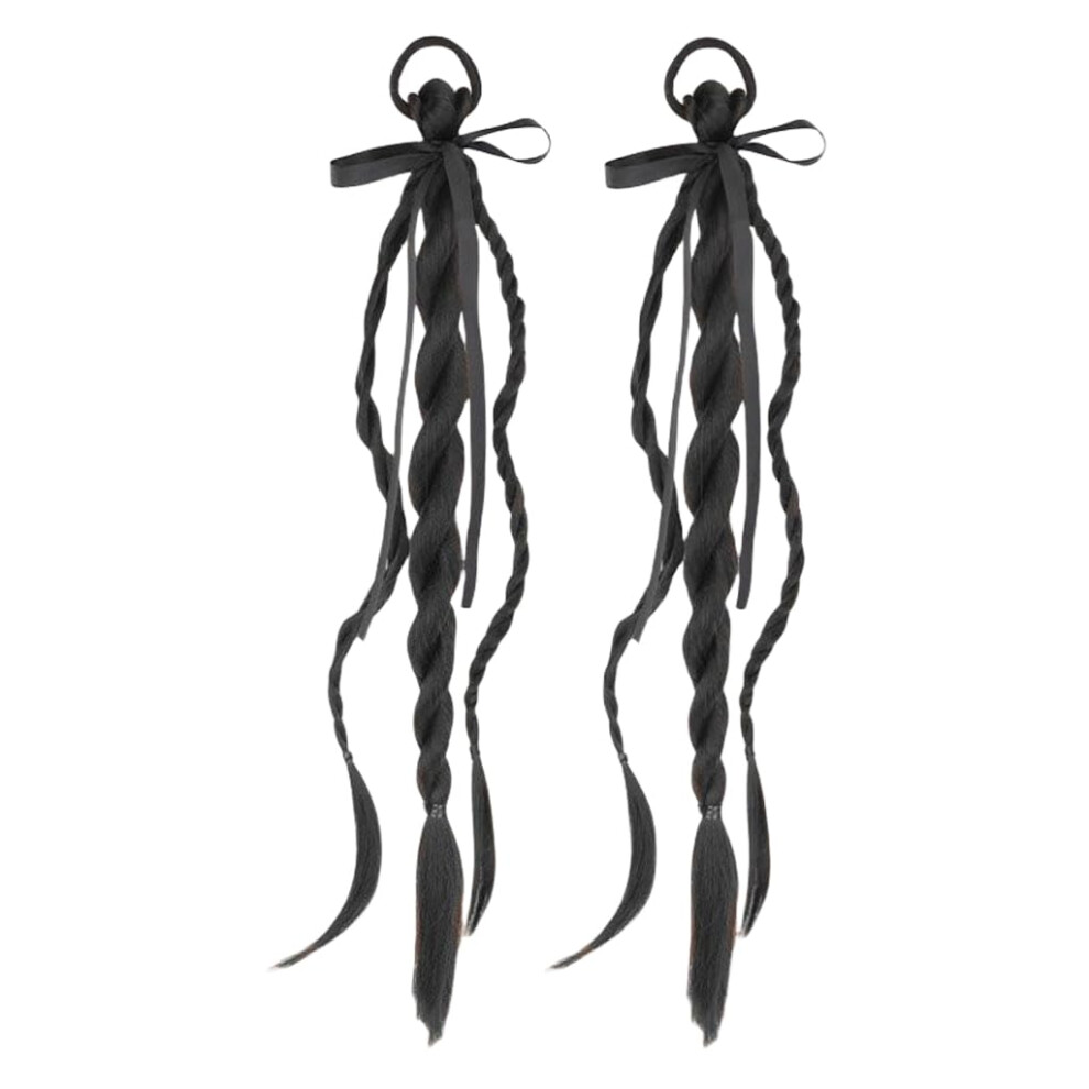 Unisex Black Natural Ponytail Hair Extension With HeatâResistant Synthetic Braided Design For Women
