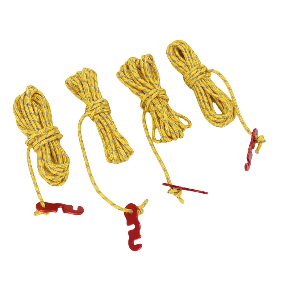 4Pcs Nylon Camping Ropes 9.8Ft Windproof Reflective Tie Down Canopy Yellow 6951380726162