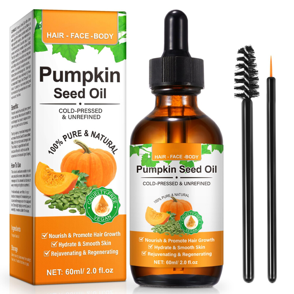 Pumpkin Seed Oil for Hair Growth, 100% Pure Cold Pressed for Skin and Scalp Care, 2 Fl Oz
