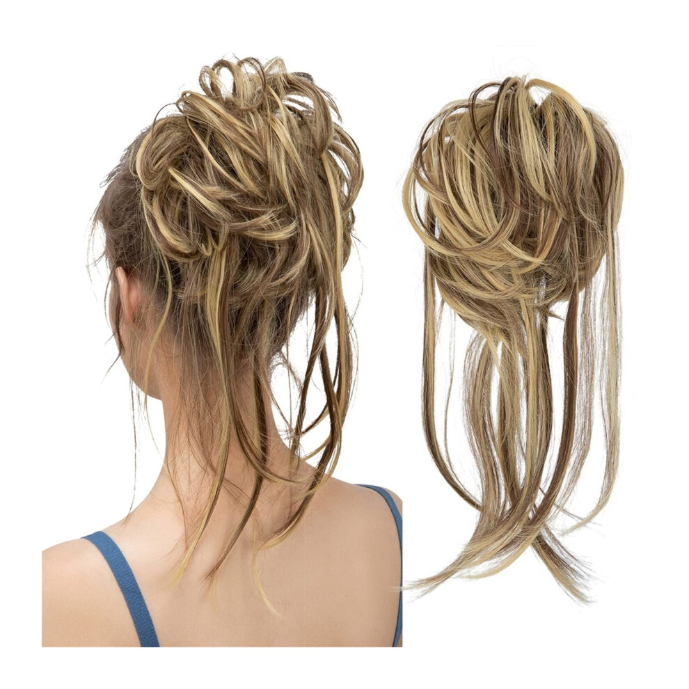 Unisex Synthetic Hair Bun With Elastic Band, Curly Messy Bun Ponytail Extension For Instant Volume Boost