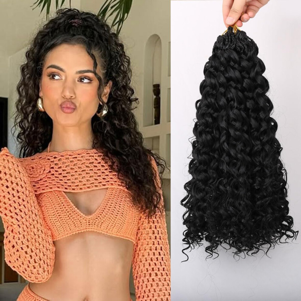 Unisex Water Wave Crochet Hair 14 Inch Prelooped Ocean Wave Synthetic Braids, 8 Packs Protective Style 1B