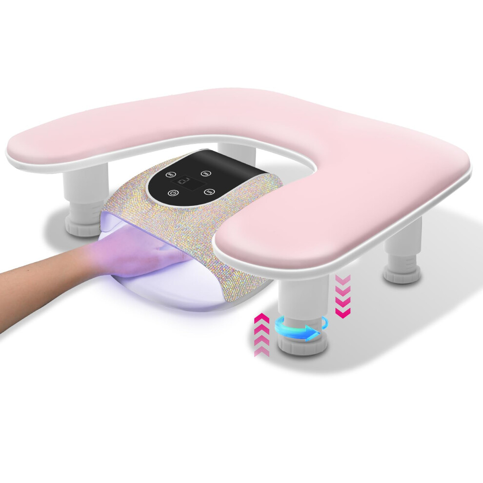 Pink Height Adjustable Nail Armrest With Ergonomic Ushaped Pu Leather Hand Cushion For Manicure Â