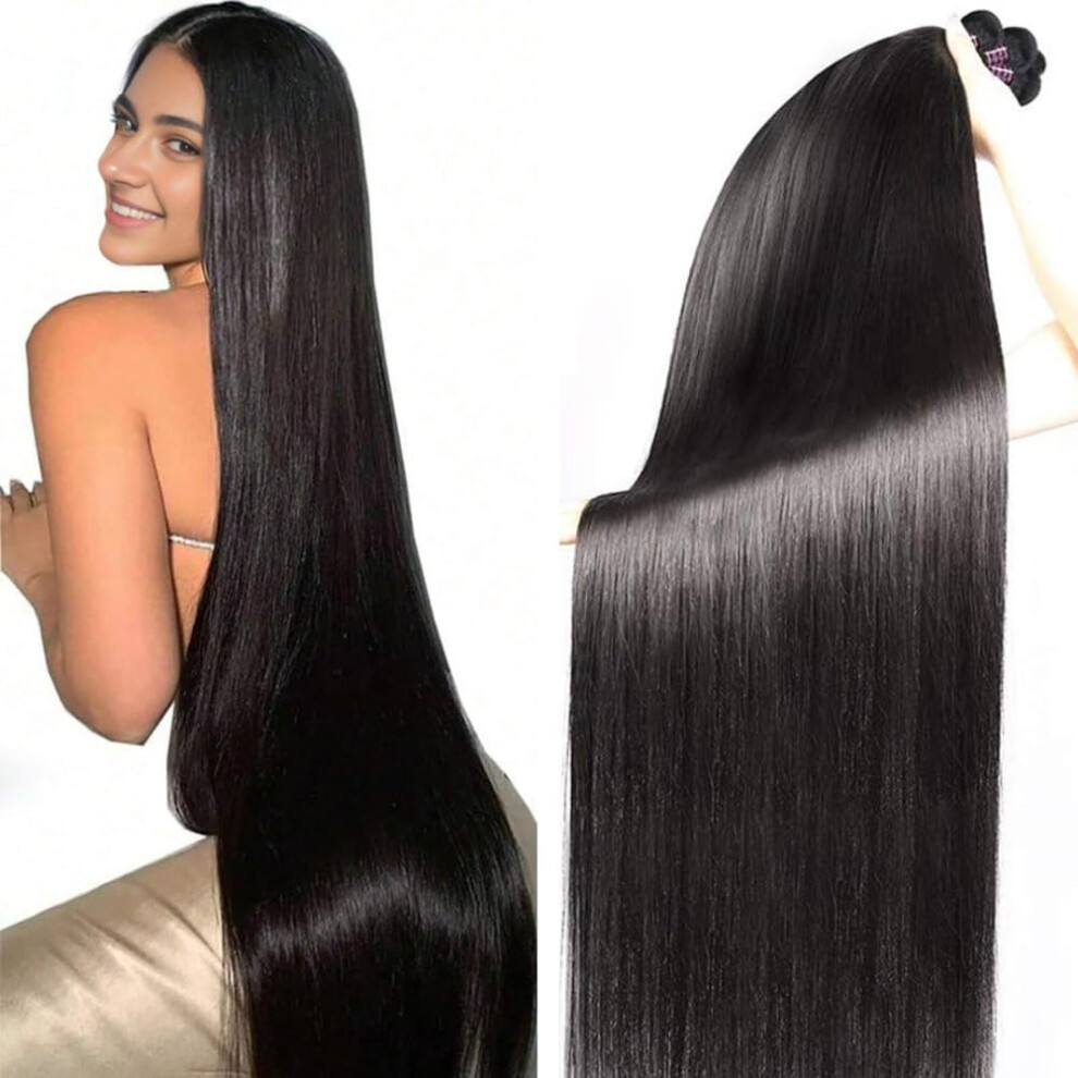 Unisex Black Brazilian Straight Virgin Hair Bundles 4Pcs 2228 Inch Natural Double Weft Tangle