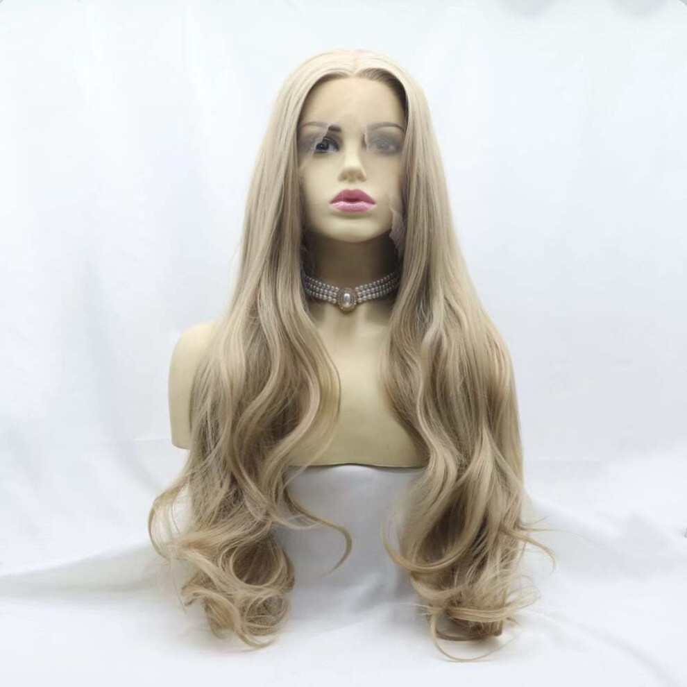 Unisex Honey Blonde Lace Front Wig For Women, Synthetic Long Wavy Hair, Natural Hairline, Heat Resistant