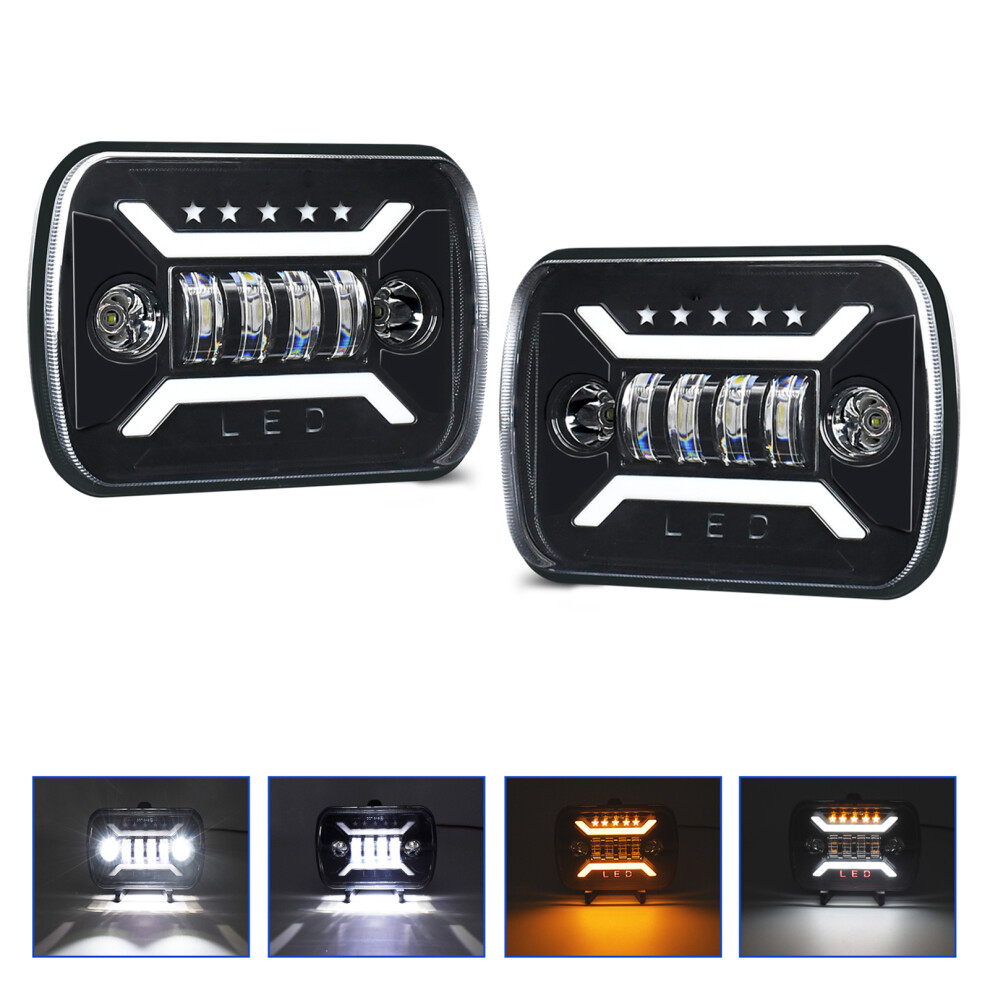 2Pcs 5X7" 7X6" Led Headlights H6054 Rectangular High Low Beam, 30000Lm, Ip67 9391380730290