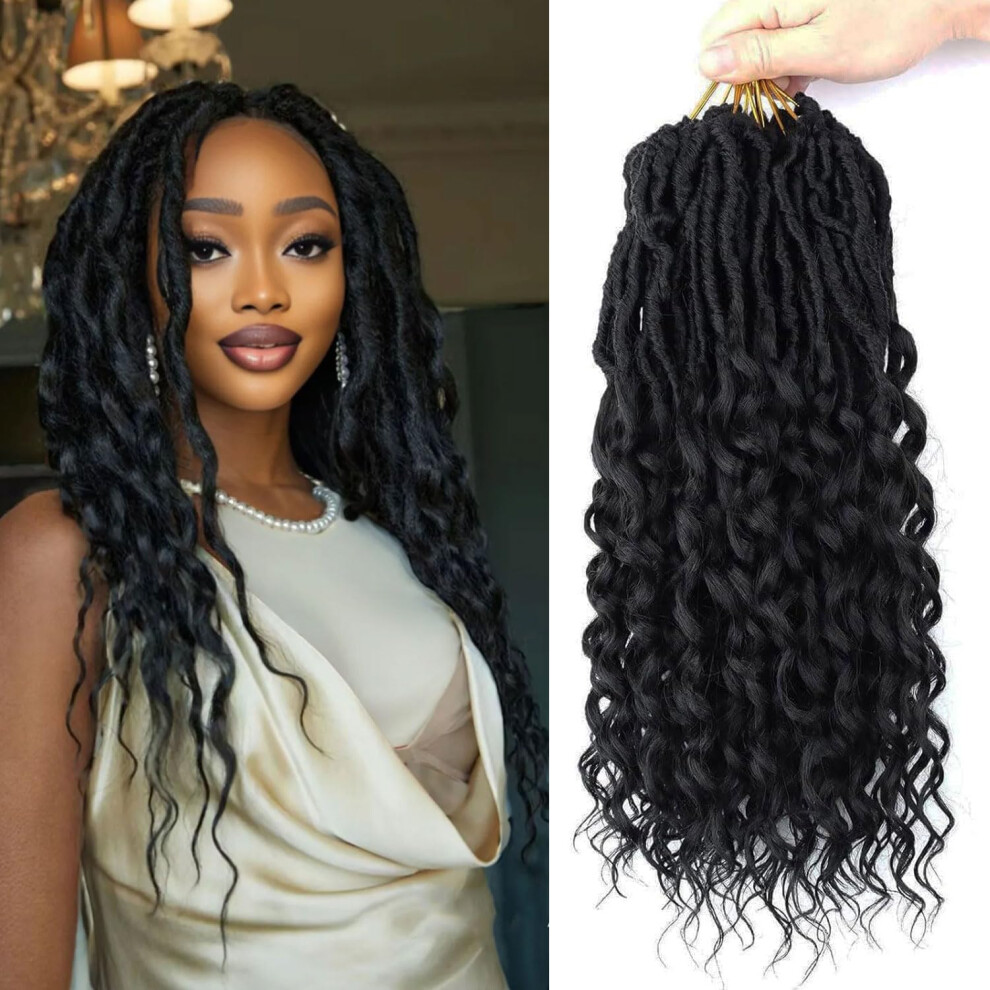 Unisex 14 Inch Faux Locs Crochet Hair 1B Prelooped Goddess Locs With Curly Ends For Women