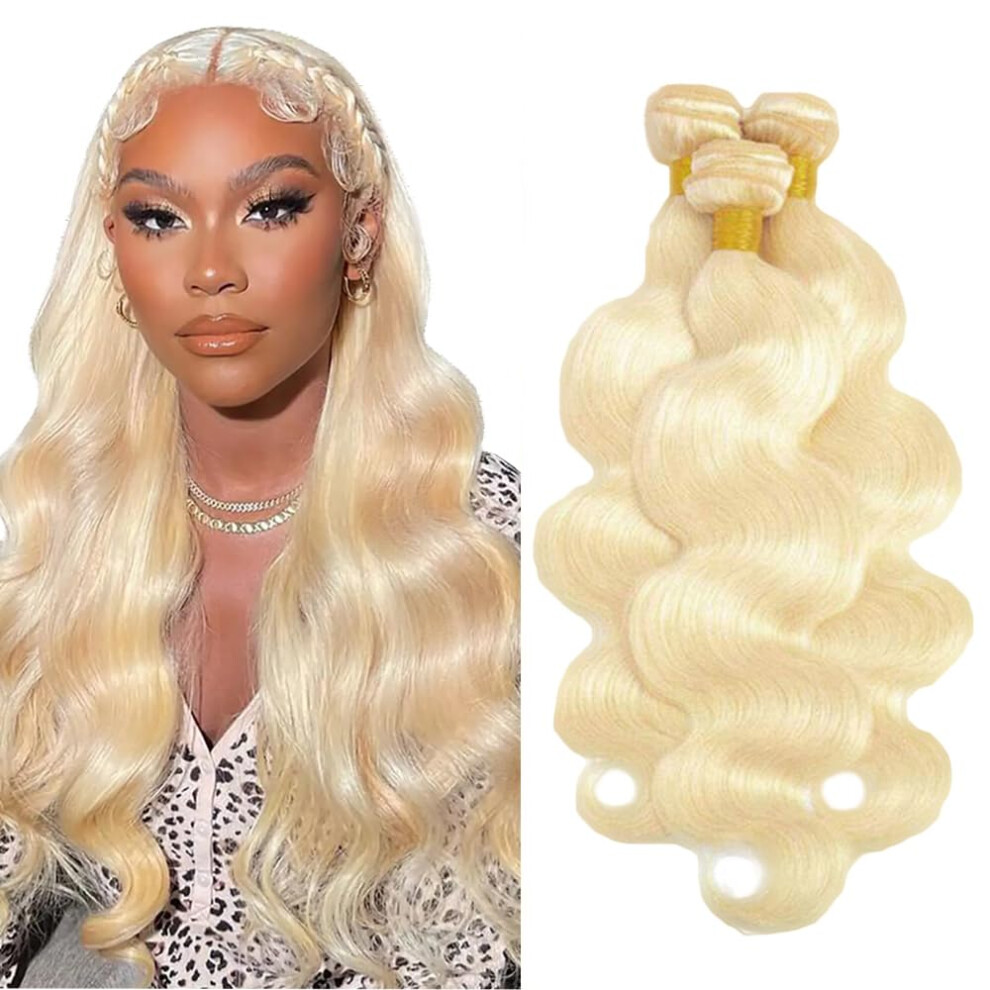 Unisex Blonde Human Hair Bundles 613 Brazilian Body Wave Extensions 16 Inch 8A Virgin Remy Weave