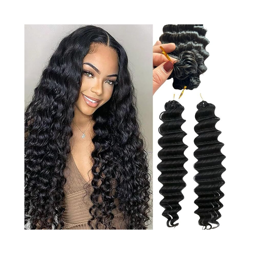 Unisex 14 Inch Knotless Virgin Human Hair Crochet Braids Extensions Deep Wave Natural Color