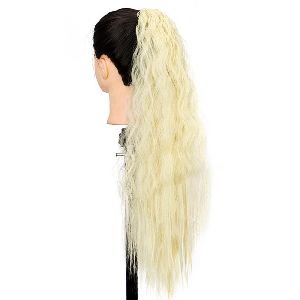 Curly Drawstring Ponytail 22 Inch Platinum Fluffy Corn Wave Synthetic Hair Extension for Women