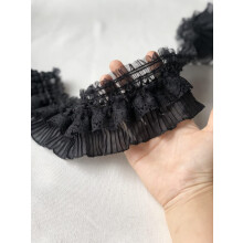 Lace 9CM Wide Elastic Pleated Chiffon Guipure Lace For Skirt, Curtains, Clothing Color Black Or White