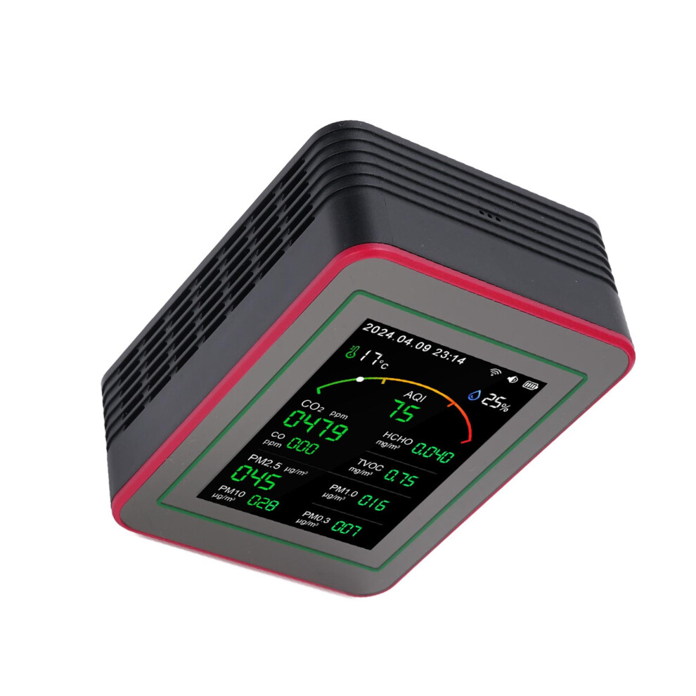 Black/Red 15-In-1 Air Quality Tester 2.8" Lcd, Co2, Pm2.5, Hcho, Temp, Humidity, Wifi, +