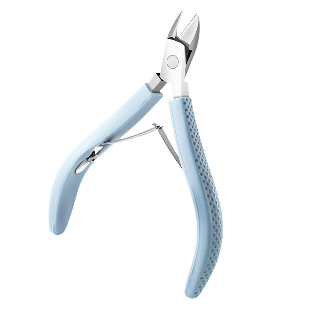 Professional Stainless Steel Cuticle Nipper with Ergonomic Rubber Grip Full Jaw Light Blue Trimmer