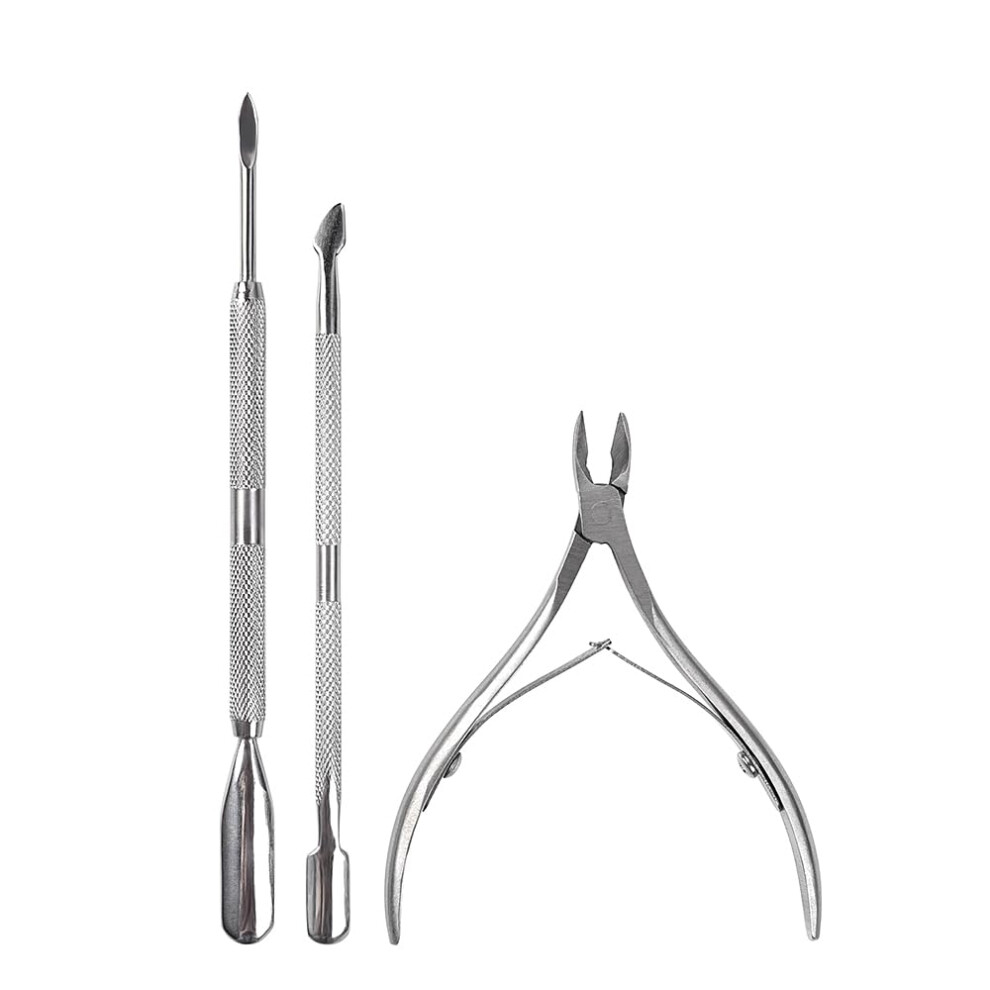 Stainless Steel Cuticle Nipper and Pusher Set for Precision Removal, Dual Tips, Ergonomic Grip