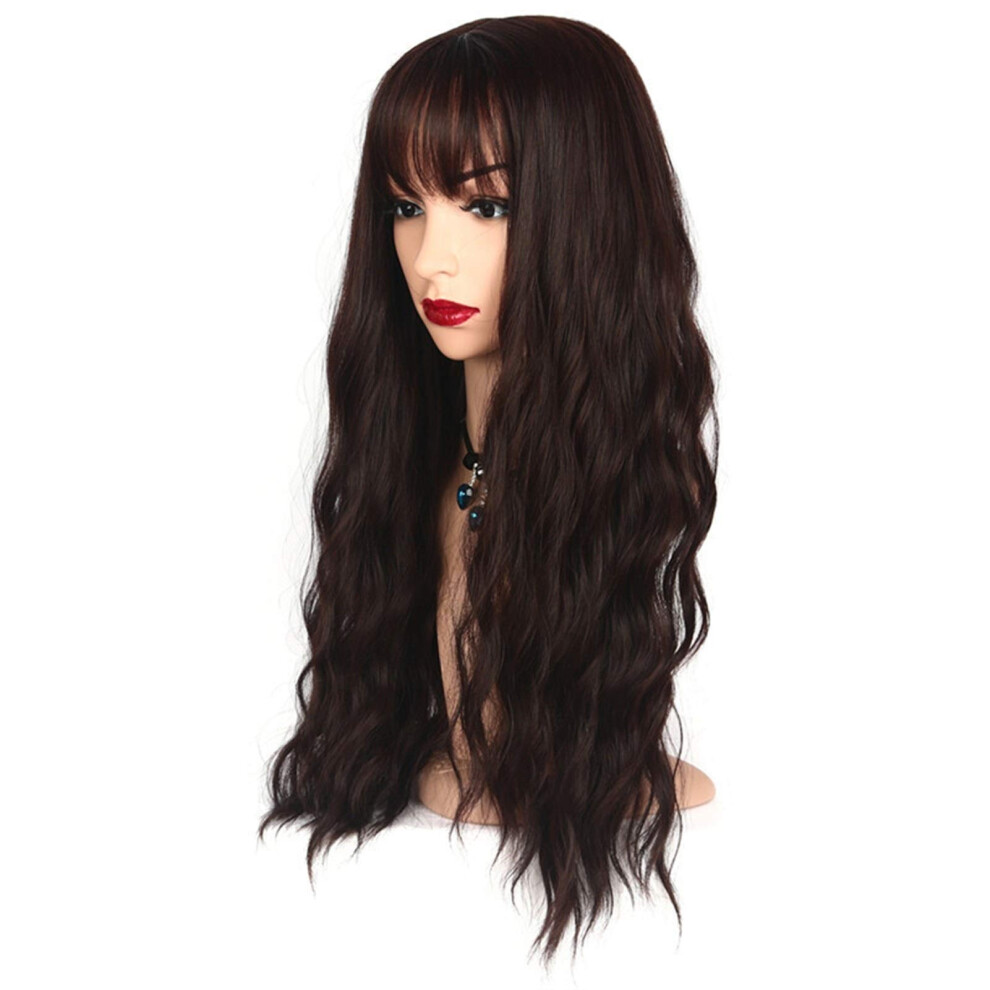 Unisex Pink,Brown,Purple Long Curly Synthetic Wig With Bangs Heat Resistant Fiber Mixed Pink Brown Gray Purple 26 Inches