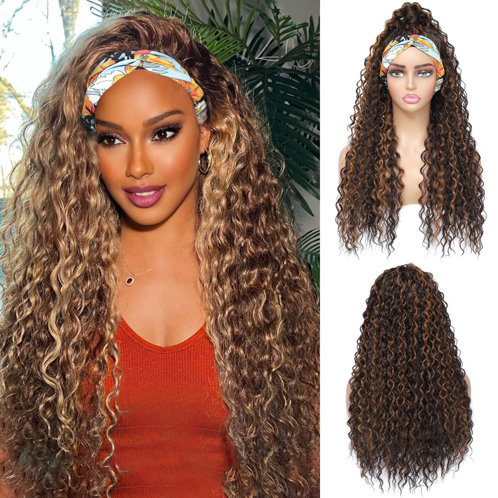 Unisex Headband Wig Water Wave 26 Inch Glueless Synthetic Curly Half Wig For Women Full Volume Curls 4/30/27