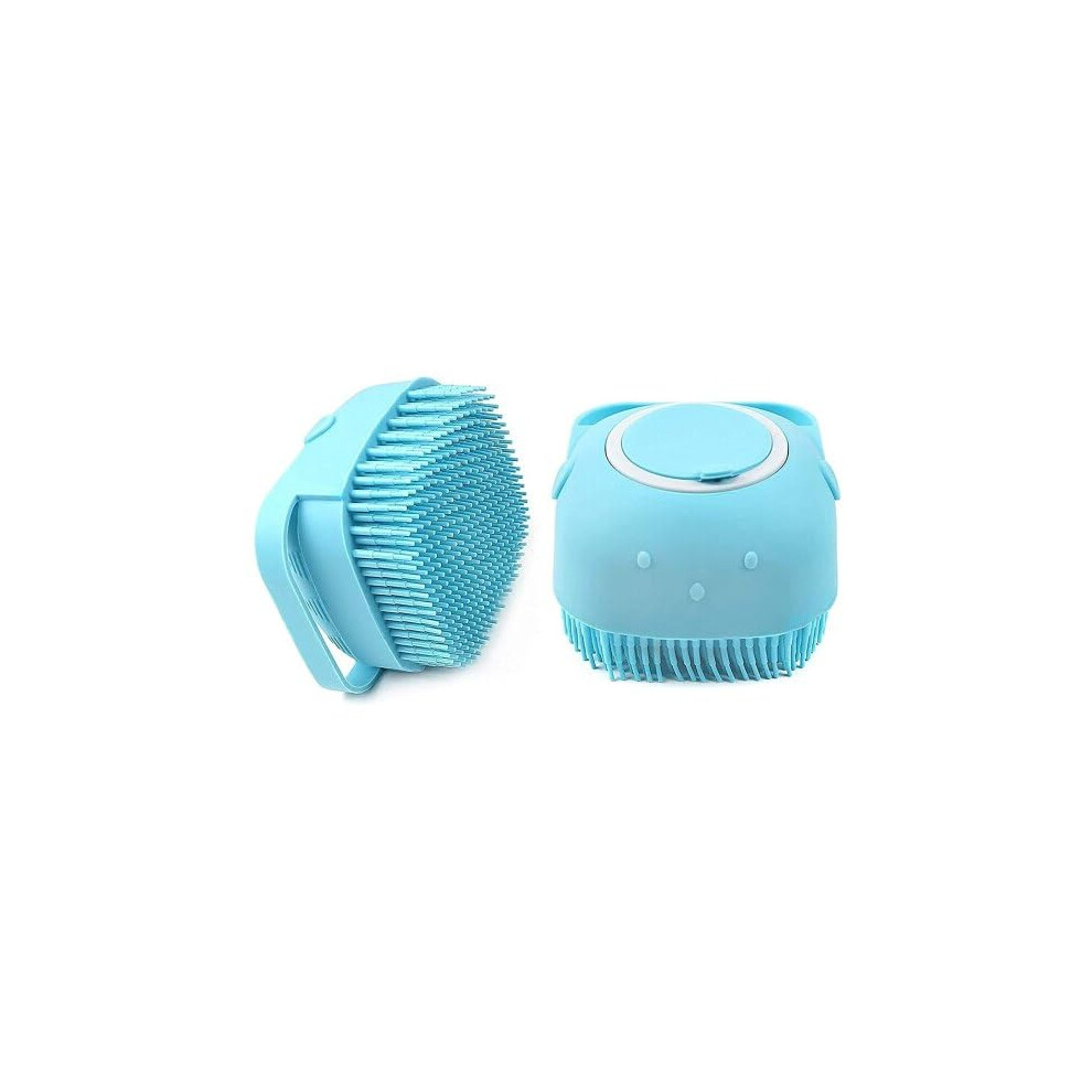 Silicone Bath Brush with Builtin Soap Dispenser, DualSided Soft Bristles, Blue