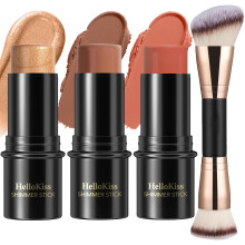 3 Pcs Waterproof Cream Contour Stick Makeup Kit with Highlighter and Blush, Medium Deep Shades