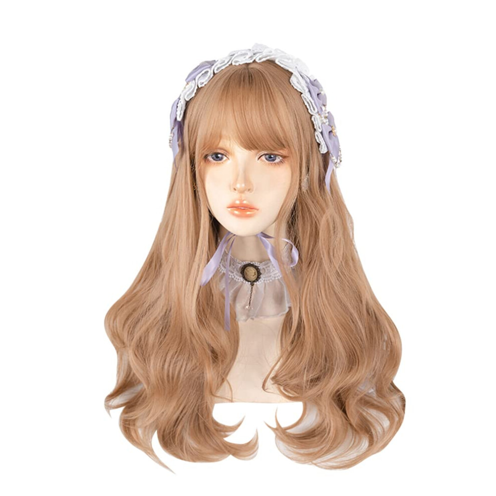 Unisex Heat Resistant Synthetic Long Wavy Ombre Wig With Bangs For Cosplay And Daily Wear