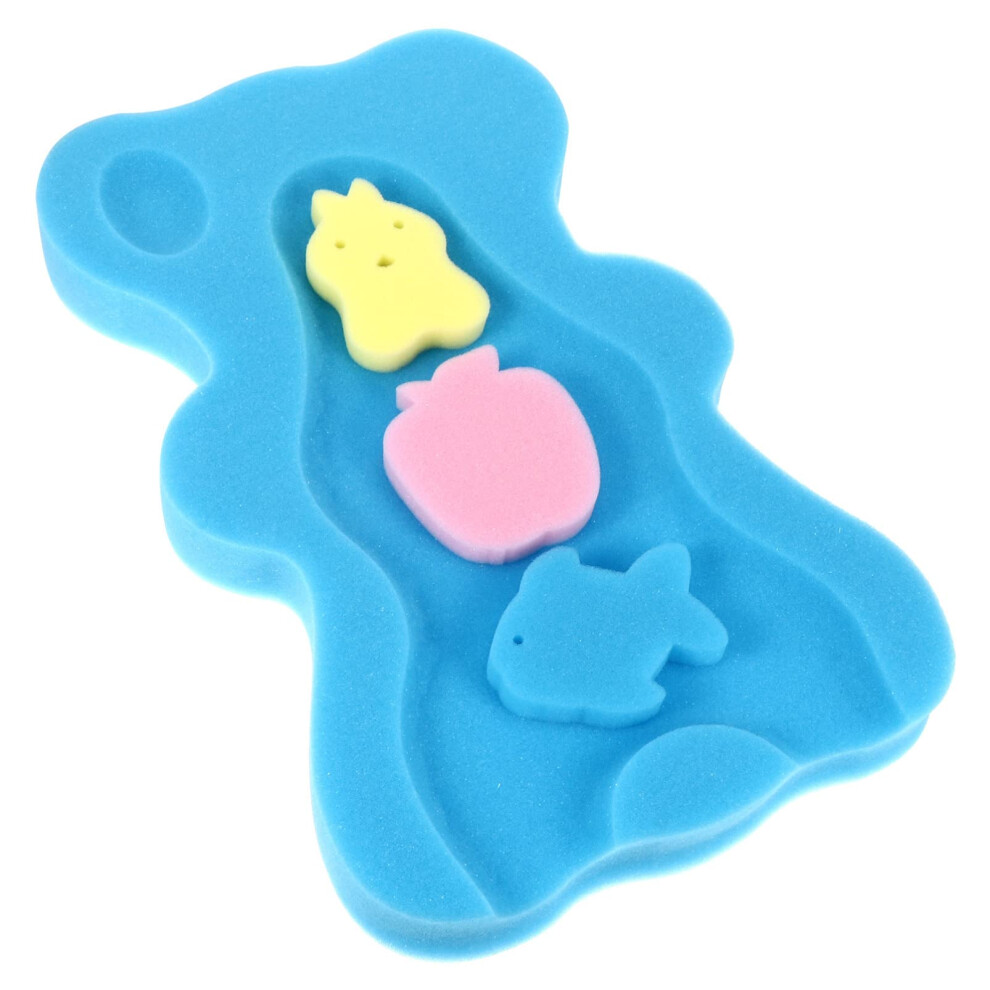 Baby Bath Sponge Mat With Nonslip Safety Soft Breathable Cushion And Cute Cartoon Bear For Newborns Blue