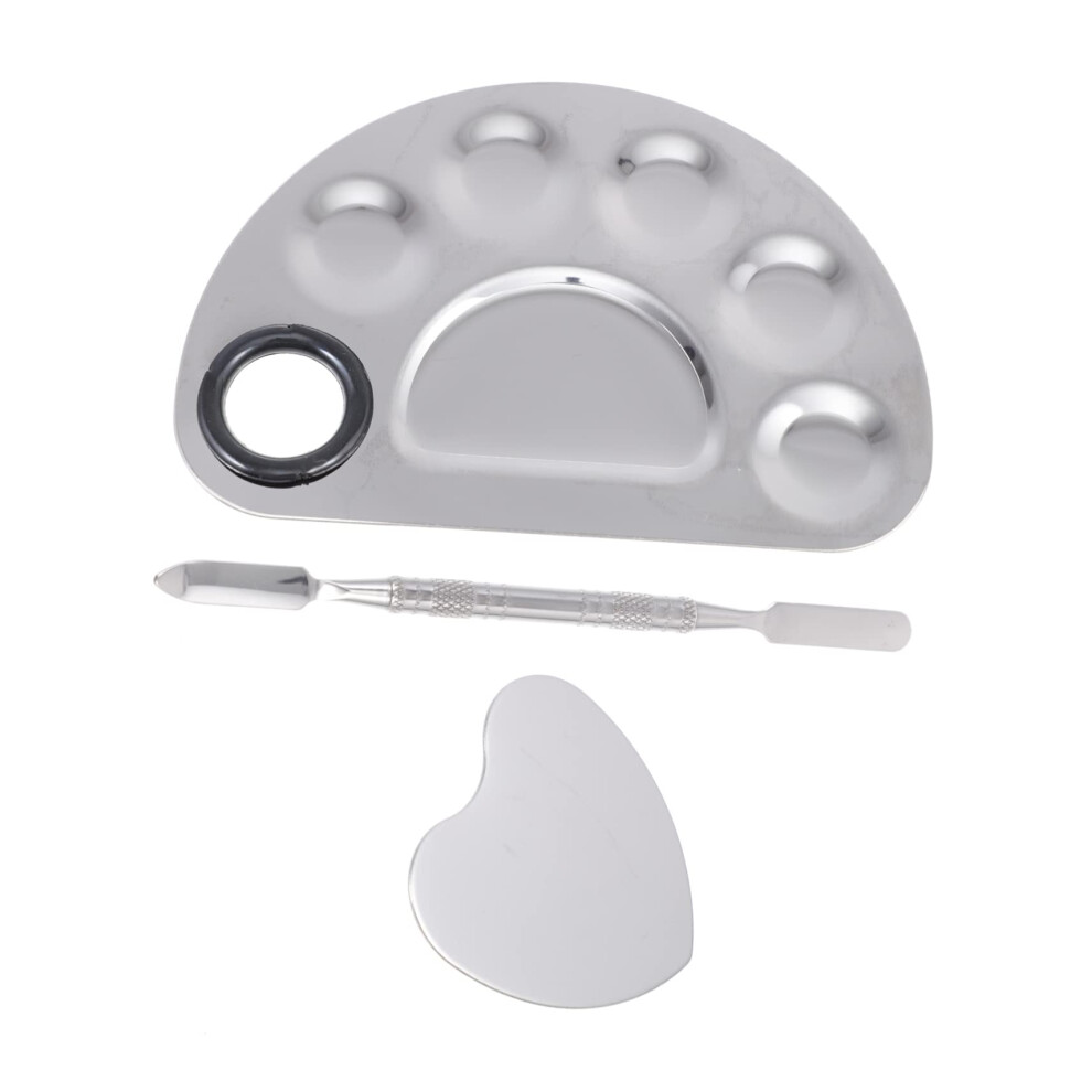 Stainless Steel Nail Art Palette Set with Spatula for Makeup and Manicure, Compact Easy Clean Design