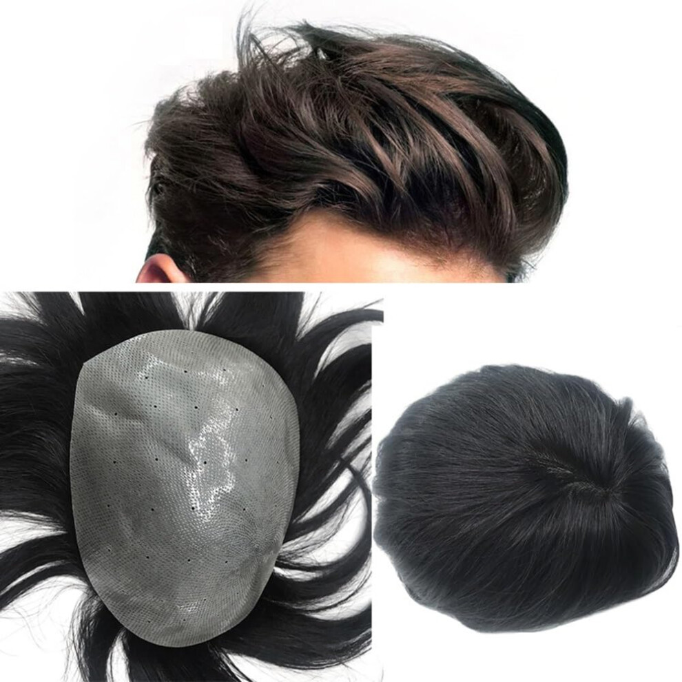 Unisex Men's Hair Toupee Pu Base Indian Remy Hair 6X8 Straight Wig Natural Hairline Longlasting