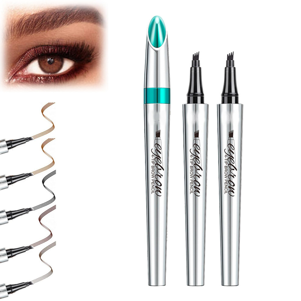 Waterproof Microblading Eyebrow Pen 4 Fork Tip Tattoo Pencil LongLasting SmudgeProof Red Brown 2pcs