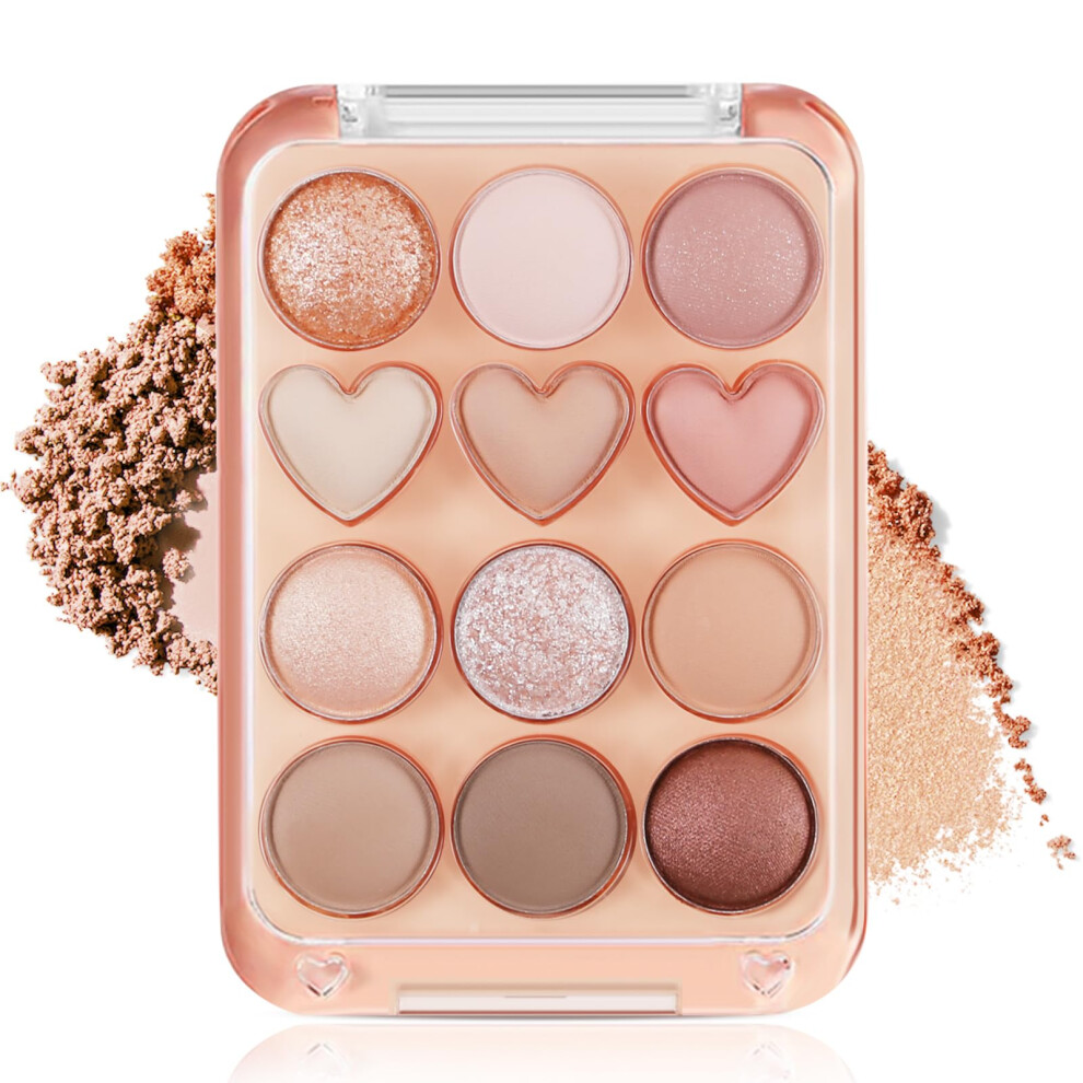 12 Color Eyeshadow Palette with Matte and Shimmer Finish, LongLasting Pigmented Shades