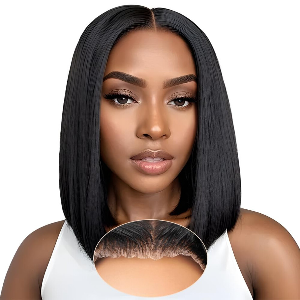 Unisex 16 Inch Human Hair Bob Wig Glueless Hd Lace Closure For Women Pre Plucked Natural Hairline