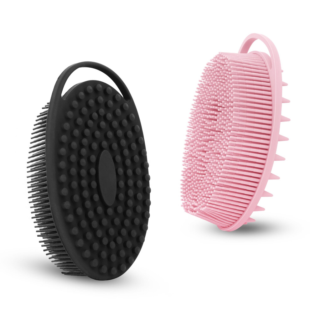 Blue/Pink 2Pcs Silicone Body Scrubber With Gentle Exfoliating Bristles, Dualsided Bath Brush For Sensitive Skin, And Peachy