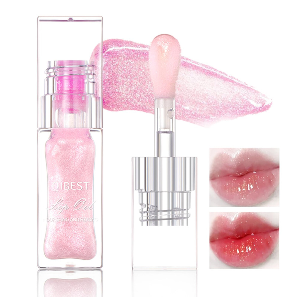 Color Changing Lip Oil with Shimmer Glitter Finish, Long Lasting Hydrating PH Reactive Lip Balm for Women Girls (1PC)