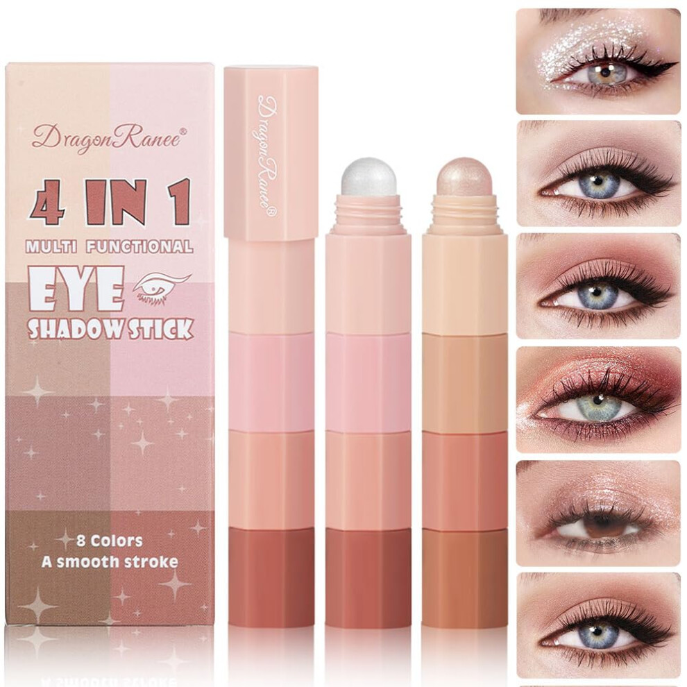 White,Cream 8 Color Eyeshadow Stick Set With Pearl Matte And Glitter, Creamy Nude Pigment Crayon