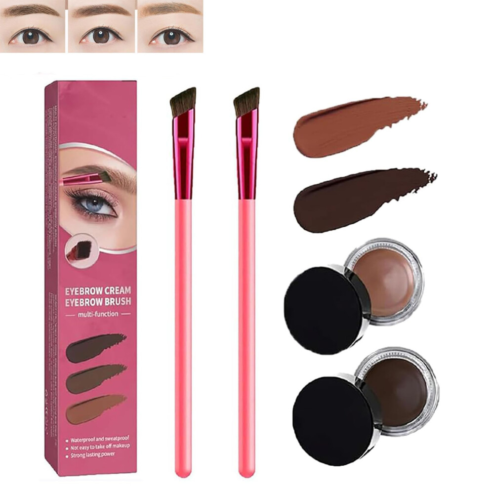 Cream,Brown Eyebrow Cream And Brush Waterproof Kit With Precision Hair Stroke Brush For Natural 4D Brow Finish Light Brown And Taupe