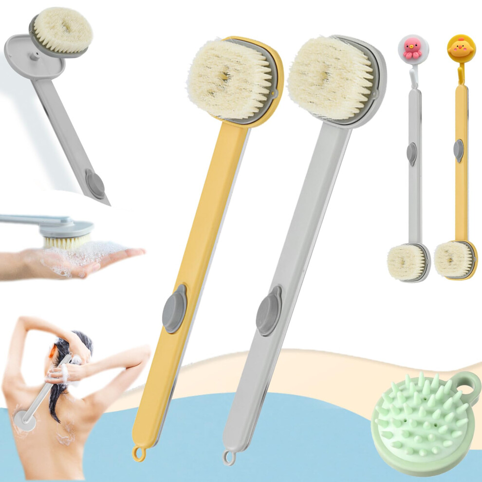 Long Handle Bath Brush and Back Scrubber with Soap Dispenser, Removable Head, Scalp Massager, 2PCS