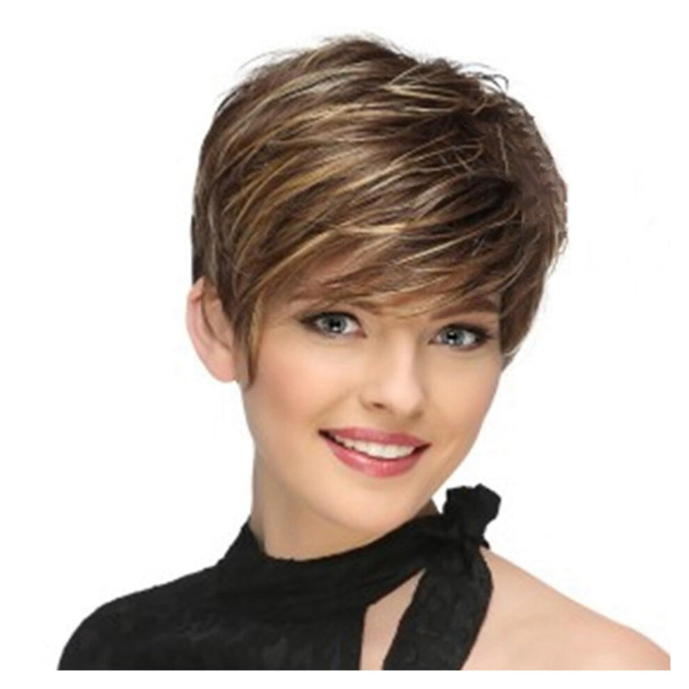Unisex Short Blonde Pixie Cut Wig For Women With Bangs, Heat Resistant Wavy Synthetic Hair