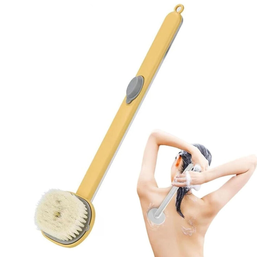 Yellow Long Handle Bath Back Scrubber With Builtin Soap Dispenser, Soft Bristle Brush For Gentle Exfoliation (Yellow)
