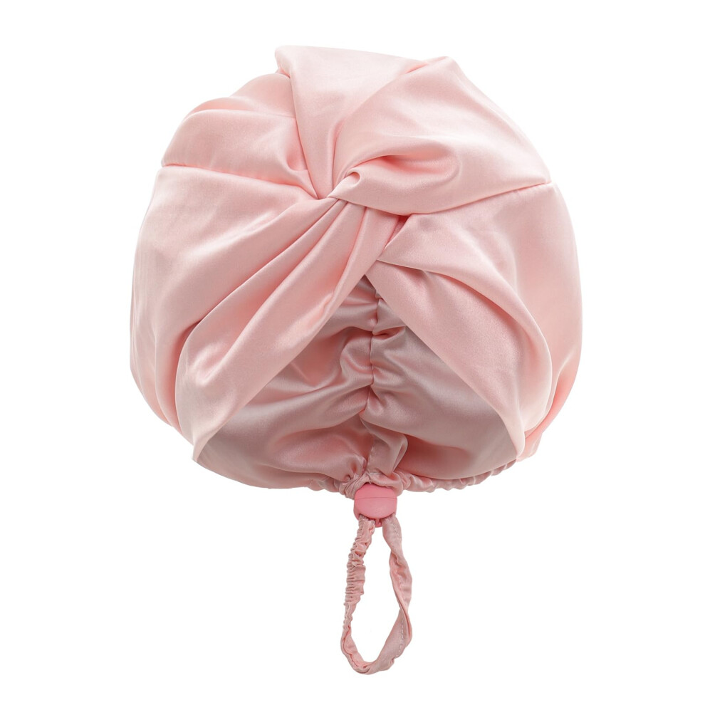 Unisex Pink Silk Sleep Cap For Women Double Layer Satin Bonnet Anti Frizz Elastic Fit For Curly Hair