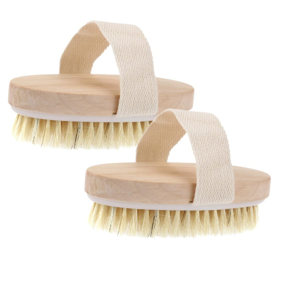 Boar Bristle Body Brush Set for Gentle Skin Exfoliation and Smooth Skin with Ergonomic Hand Strap
