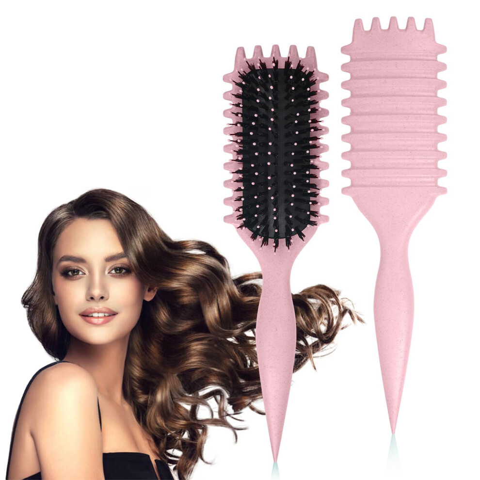 Pink Curl Defining Brush With Boar Bristles For Curly Hair, Ergonomic Grip, Styling Brush