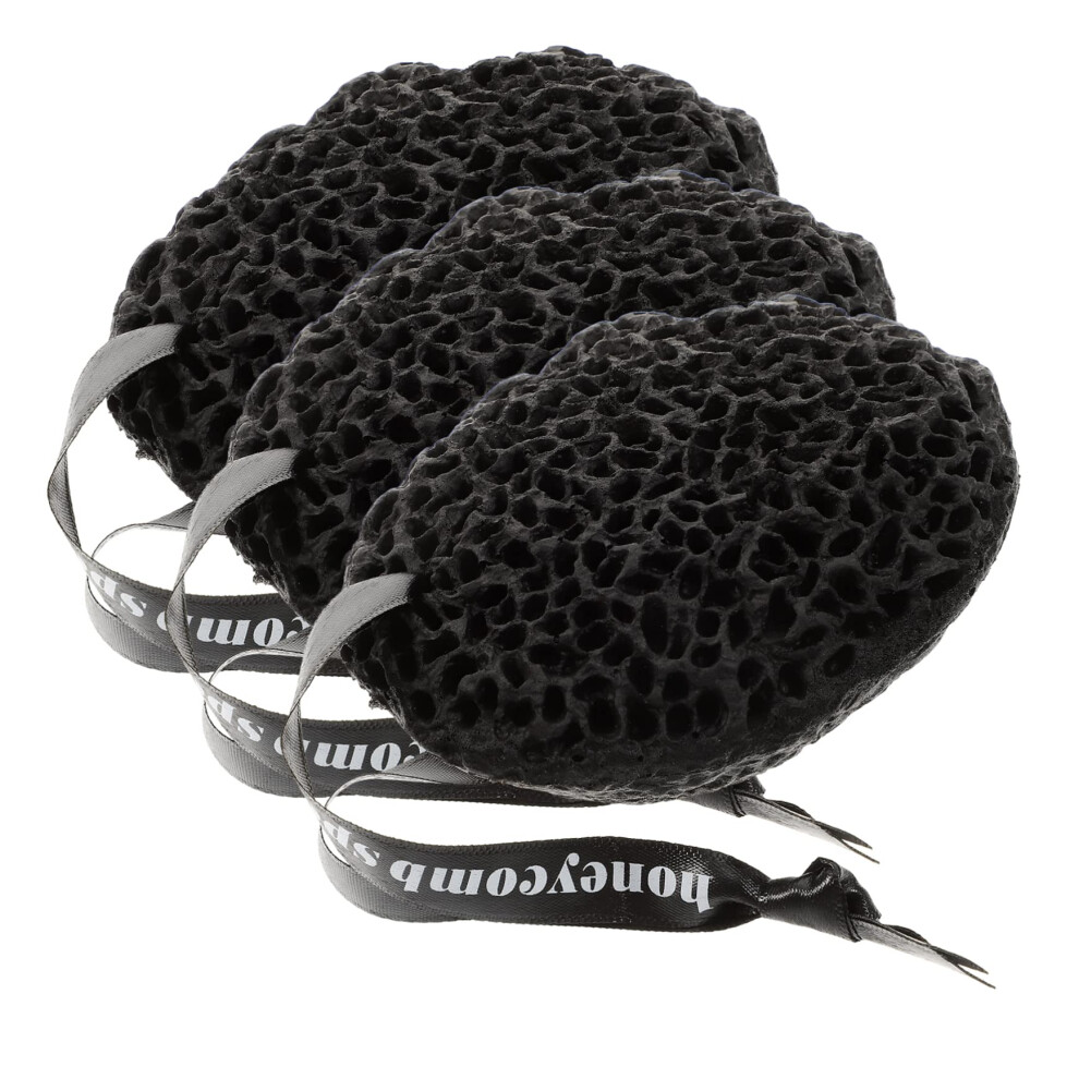 Black 3Pcs Honeycomb Bath Sponge Set Dropshaped Body Scrubber Gentle Exfoliating For Adults
