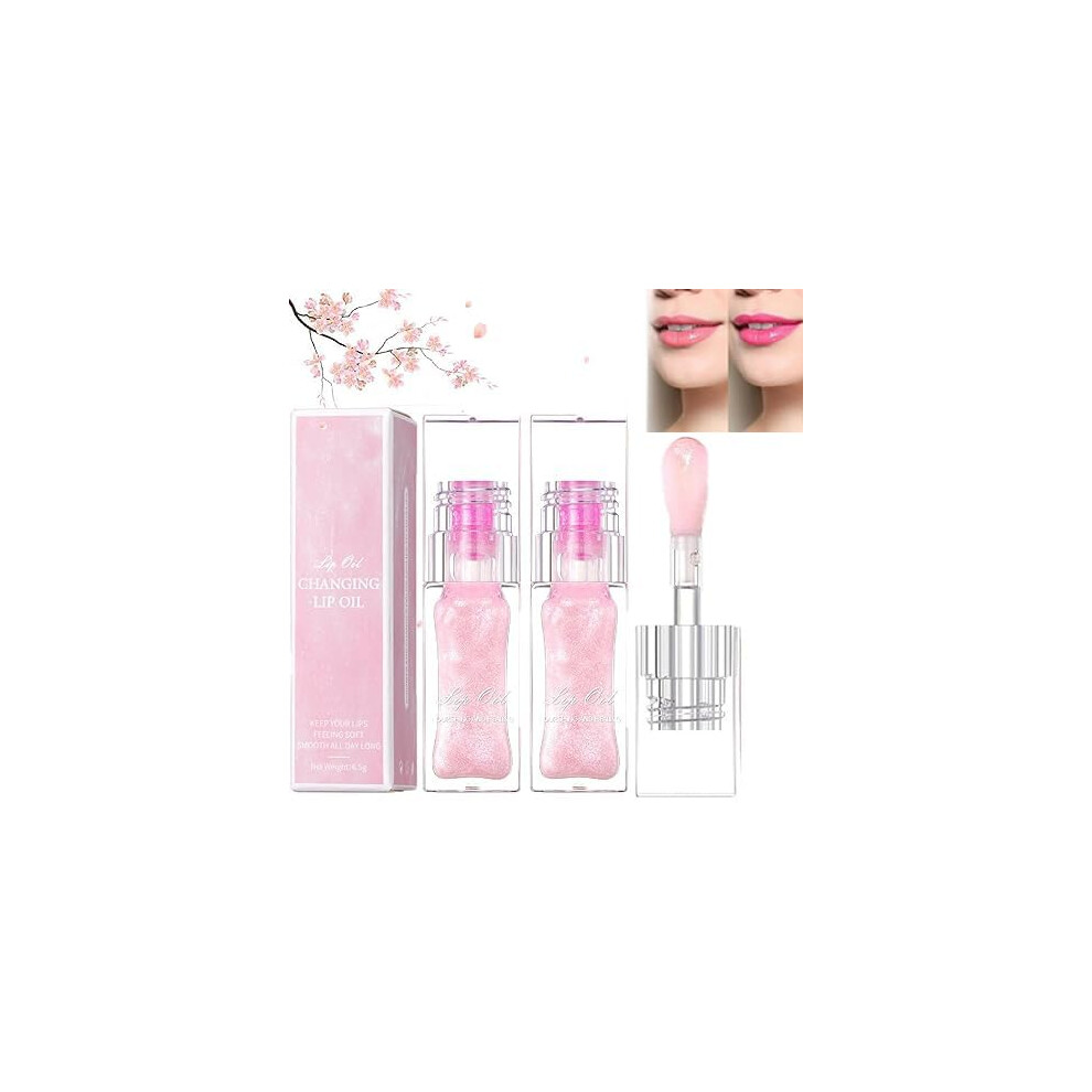 Color Changing Lip Oil 2pcs with Deep Hydration, NonSticky Glossy Finish, Long Lasting Tint