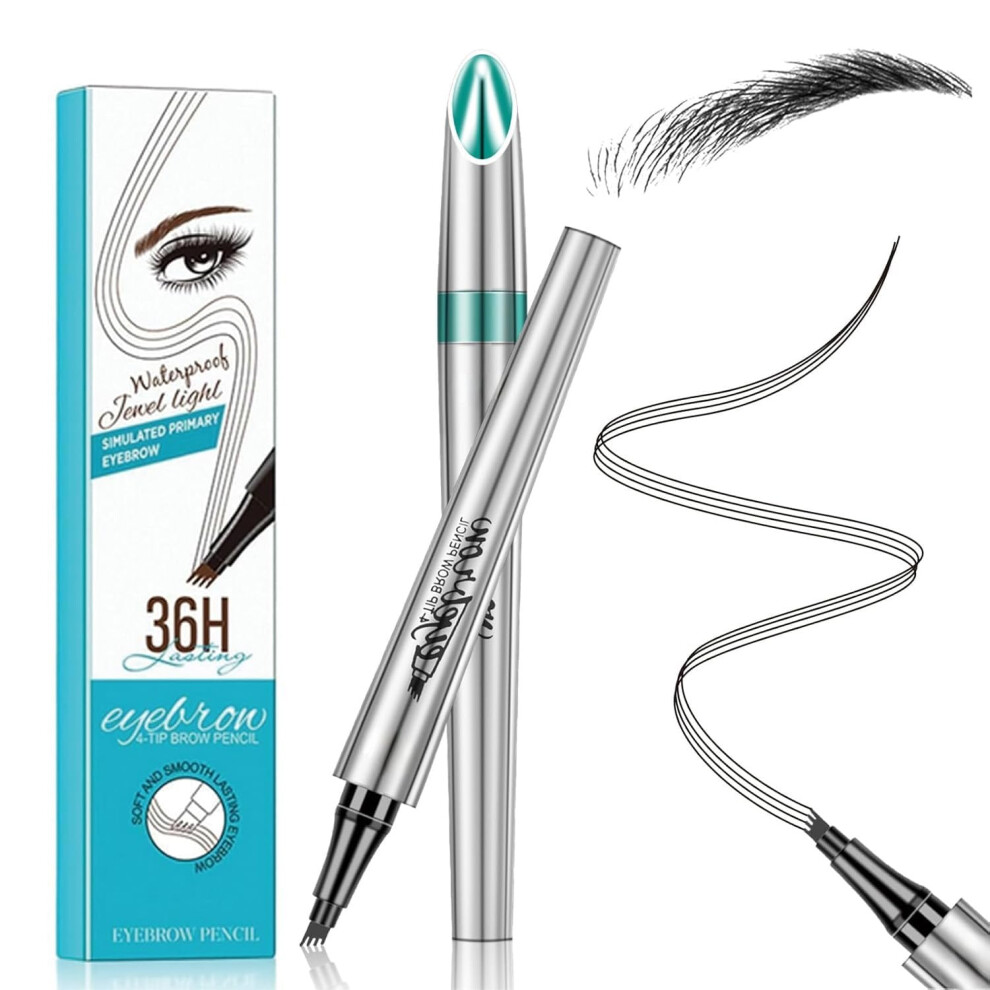 Black Waterproof Microblading Eyebrow Pencil 4Tip Precision Pen For Natural Hairlike Strokes