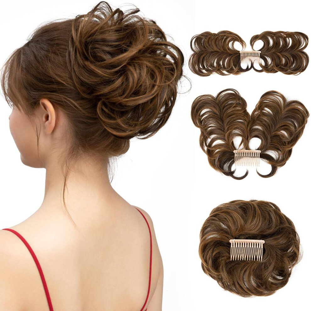 Unisex Messy Bun Hair Piece With Comb Clip, Adjustable Curly Chignon For Women, Synthetic Updo Hairpiece