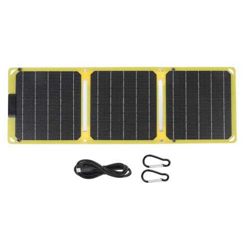 30W Monocrystalline Foldable Solar Panel, Fluorescent Yellow, 3 Fold, 2 USB-C 2