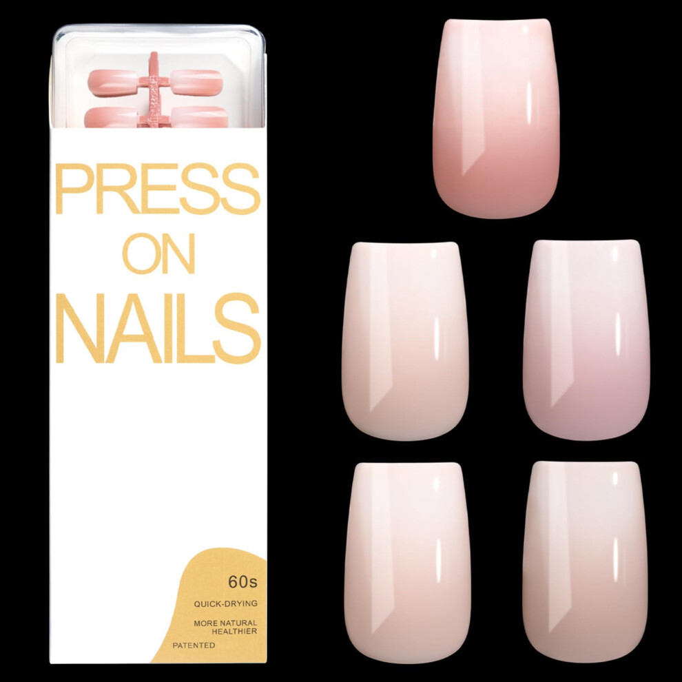 120Pcs Ombre Glossy Press On Nails Set Coffin Almond Square Fake Acrylic Nails French Full Cover