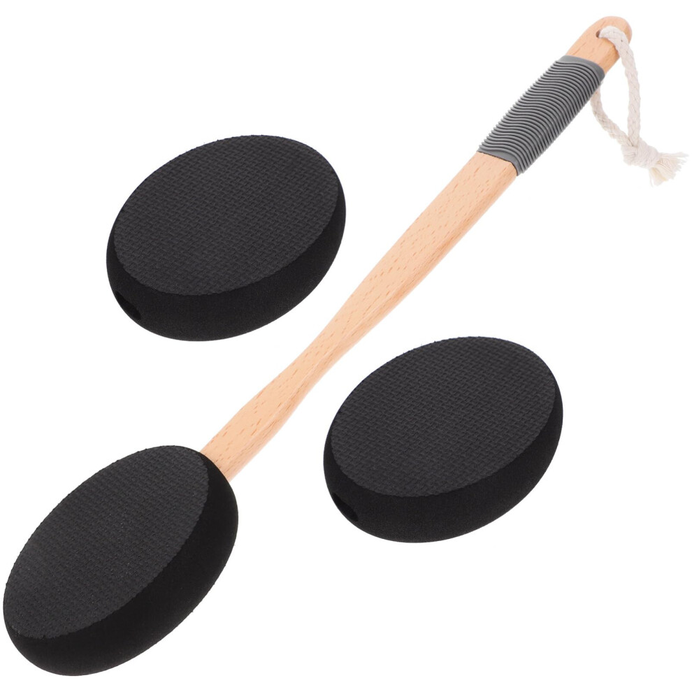 Lotion Applicator Brush with Ergonomic Wood Long Handle, Replaceable Head for Back Scrubbing and Gentle Exfoliating
