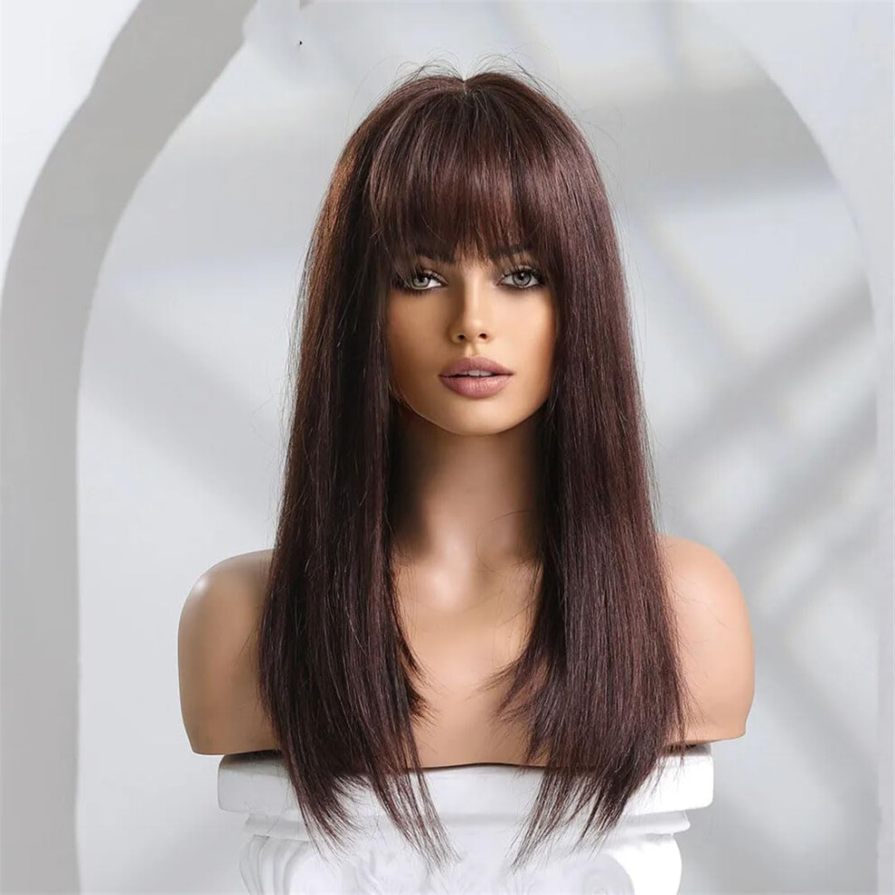 Unisex Black 22 Inch Glueless Human Hair Bob Wig With Bangs Natural Straight Preplucked For Women