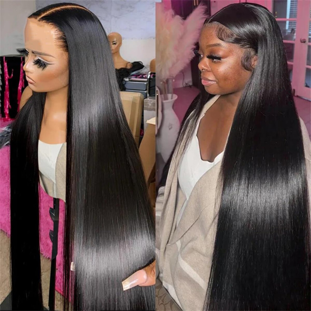 Unisex 38 Inch Straight Hd Lace Front Wig 250 Density Brazilian Human Hair 13X6 Glueless Preplucked