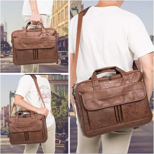 Briefcase Men's Leather Brown Executive Briefcase For Documents University Style 1